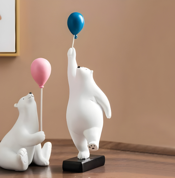 Standing Bear with Balloon Sculpture - Blue