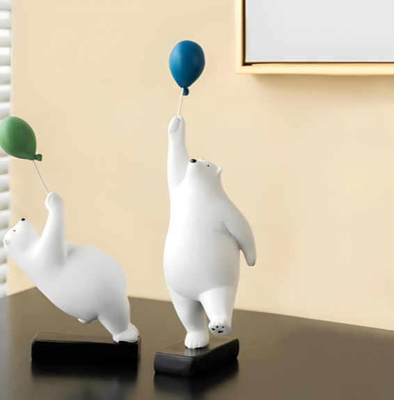 Standing Bear with Balloon Sculpture - Blue