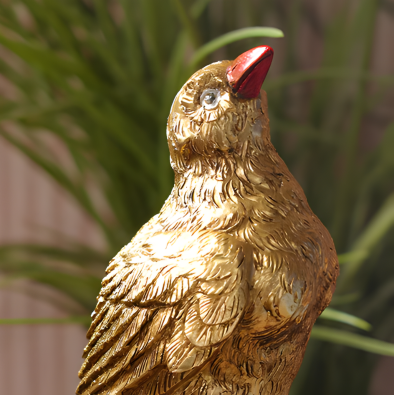 Gold Polyresin Bird Figurine with Stand