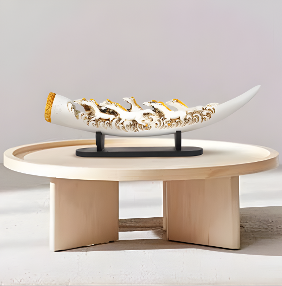 Eight Running Horses Carved In Tusk | Feng Shui Table Accent