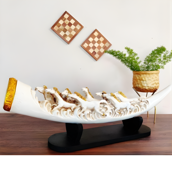 Eight Running Horses Carved In Tusk | Feng Shui Table Accent