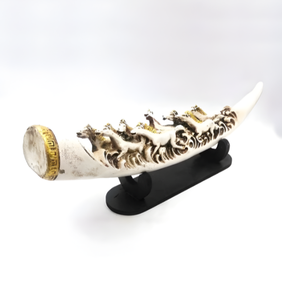 Eight Running Horses Carved In Tusk | Feng Shui Table Accent