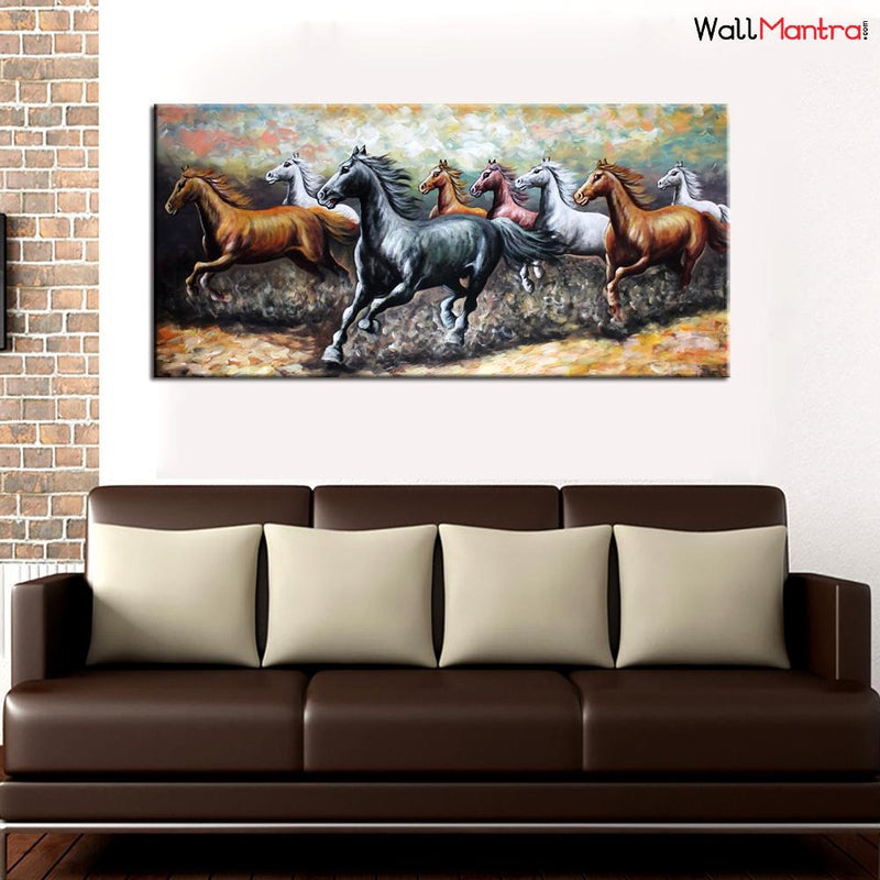 Stylish Running Horses Canvas Big Panoramic Wall Painting