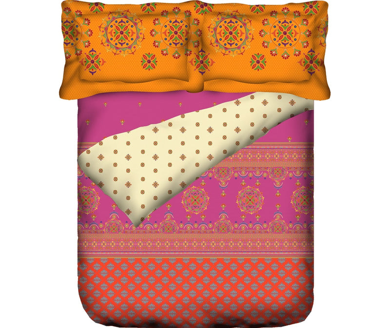 Pink & Orange Ethnic Print King Size Comforter (100% Fabric, Reversible)