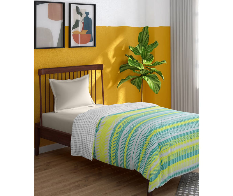 Teal & Lime Trendy Print Single Size Comforter (100% Cotton, Reversible)