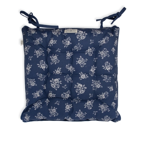 CHAIR PAD WITH TIES - ENGLISH ROSE - NAVY