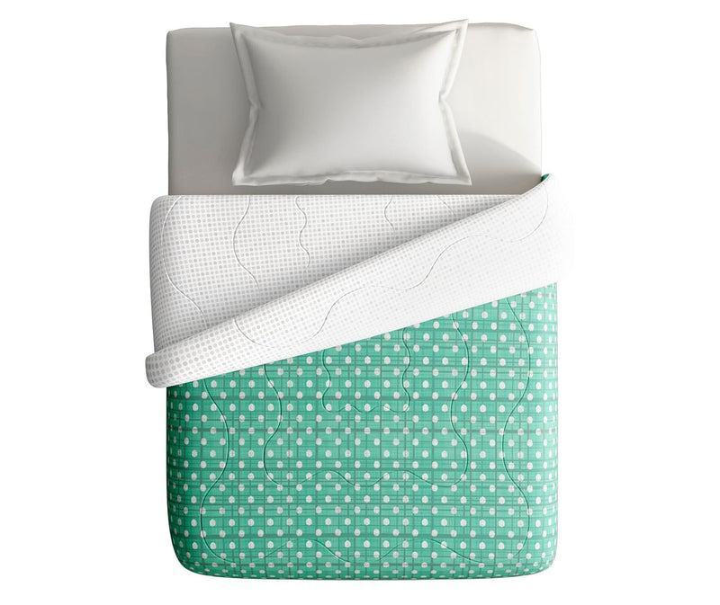 Sea Green Textured Print Single Size Comforter (100% Cotton, Reversible)