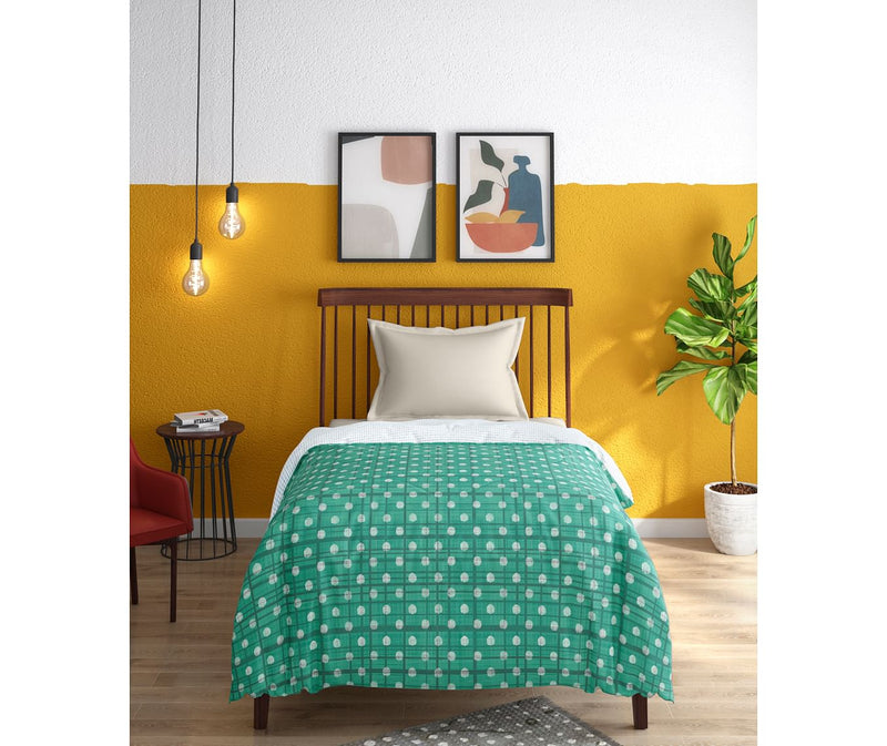 Sea Green Textured Print Single Size Comforter (100% Cotton, Reversible)