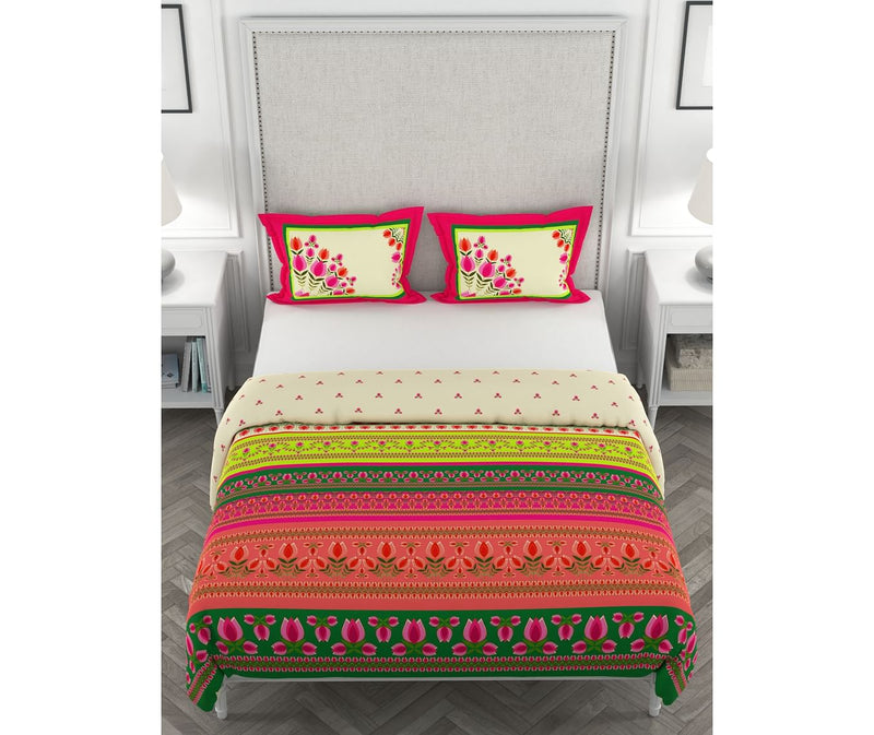 Stunning Multi-Coloured Tulip Print Bedcover With 2 Pillow Covers