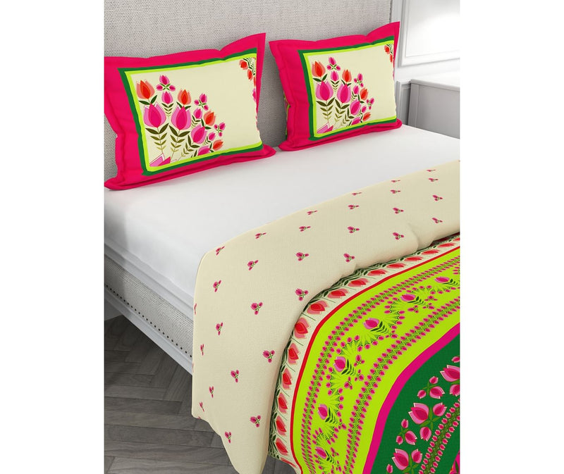 Stunning Multi-Coloured Tulip Print Bedcover With 2 Pillow Covers