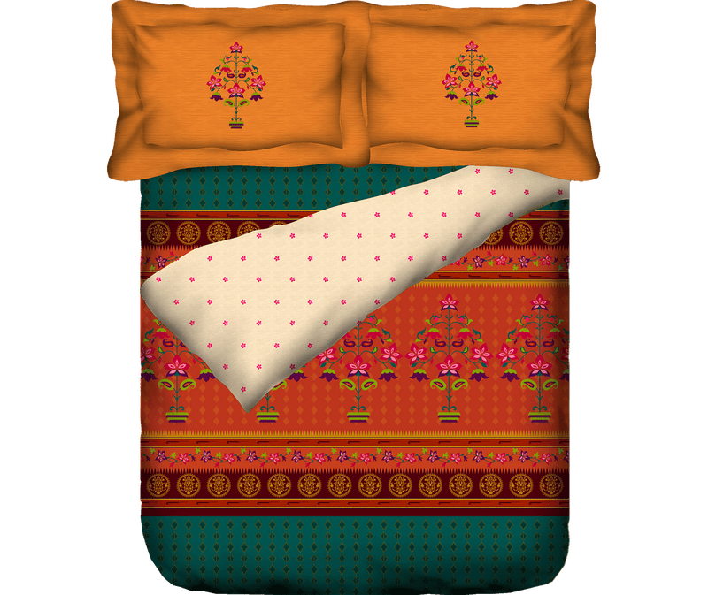 Pretty Ethnic Floral Print Bedcover With 2 Pillow Covers