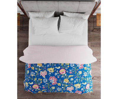 Striking Blue, Red & Yellow Floral Double Size Comforter (100% Cotton, Reversible)