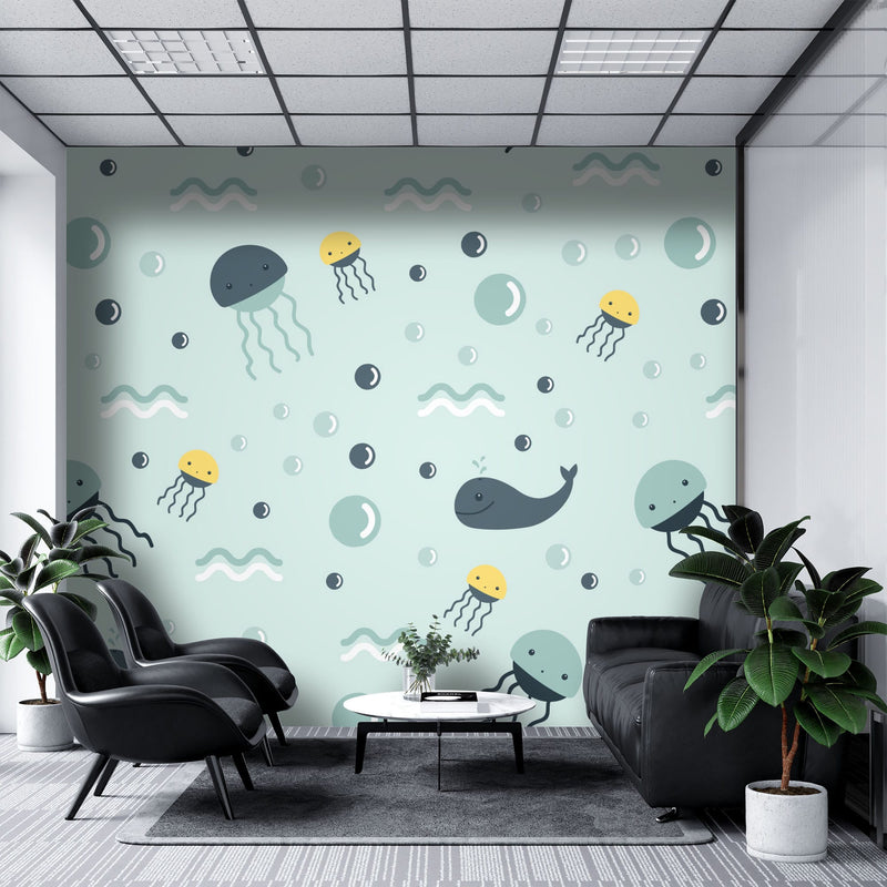 Whale and jellyfish – Mural Wallpaper, PVC Free, Non-Toxic