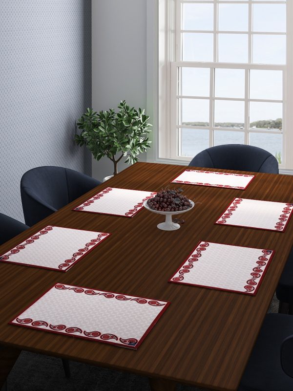 Beige Cotton Dining Table Mats/Place Mats – Set of 6