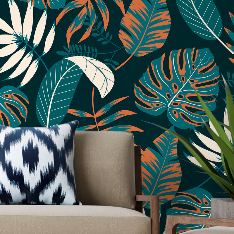 Seamless monstera leaves – Mural Wallpaper, PVC Free, Non-Toxic