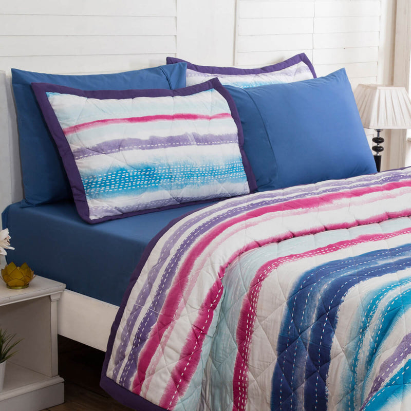 Waltz Blue 7 Pcs Double Quilt Set