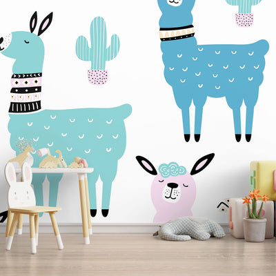 Seamless cute llama and cactus