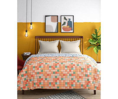 Multi-Coloured Checkered Print King Size Comforter (100% Cotton, Reversible)