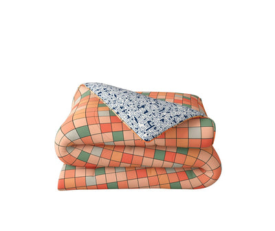 Multi-Coloured Checkered Print King Size Comforter (100% Cotton, Reversible)