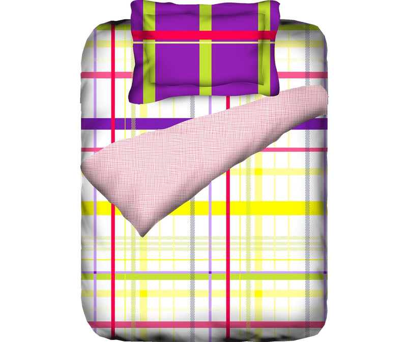 Multi-Coloured Checkered Print Single Size Comforter (100% Cotton, Reversible)