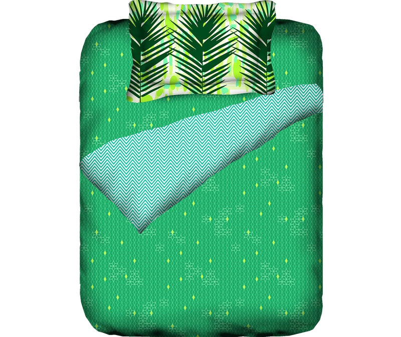 Green Abstract Print Single Size Comforter (100% Cotton, Reversible)