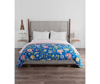 Striking Blue, Red & Yellow Floral Double Size Comforter (100% Cotton, Reversible)