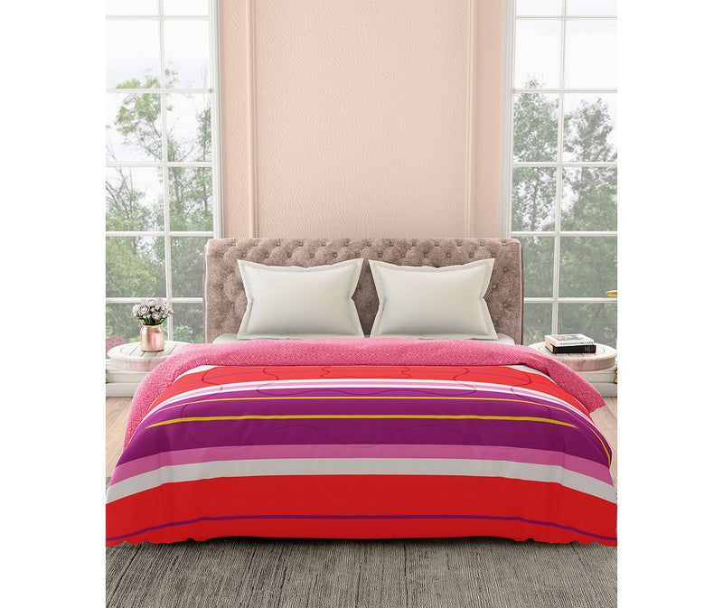 Striking Multi-Coloured Striped Print Double Size Comforter (100% Cotton, Reversible)