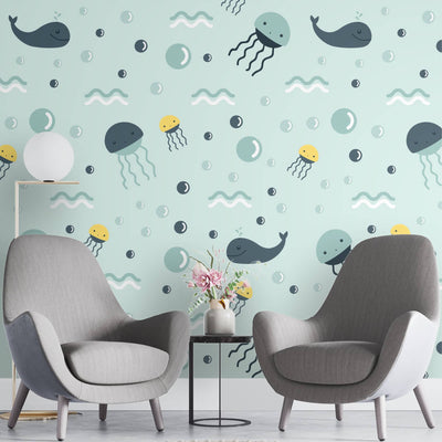 Whale and jellyfish – Mural Wallpaper, PVC Free, Non-Toxic