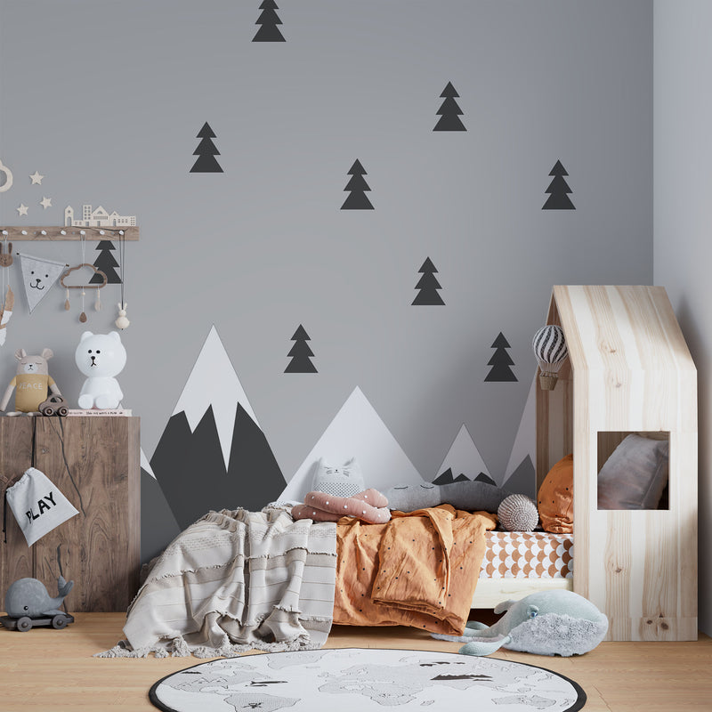 Scandinavian minimalistic mountain and trees