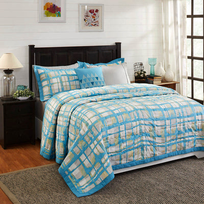 Zafting Lines Blue 8 Pcs Double Quilt Set