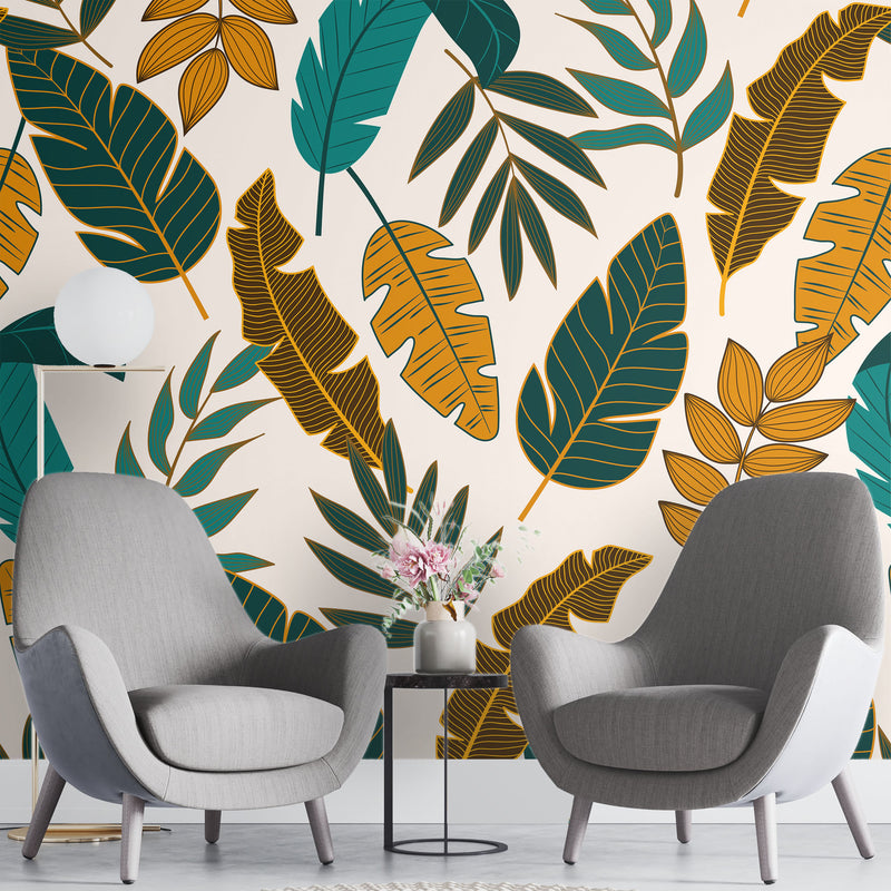 Seamless colorful leaves – Mural Wallpaper, PVC Free, Non-Toxic