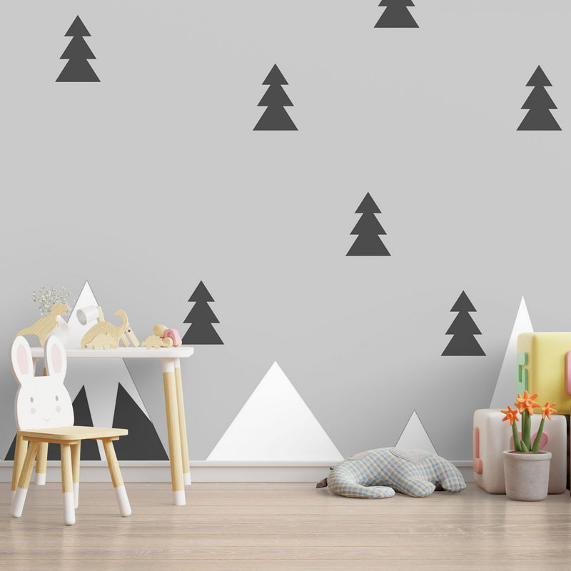 Scandinavian minimalistic mountain and trees