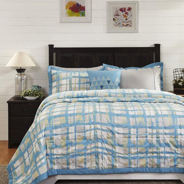 Zafting Lines Blue 8 Pcs Double Quilt Set