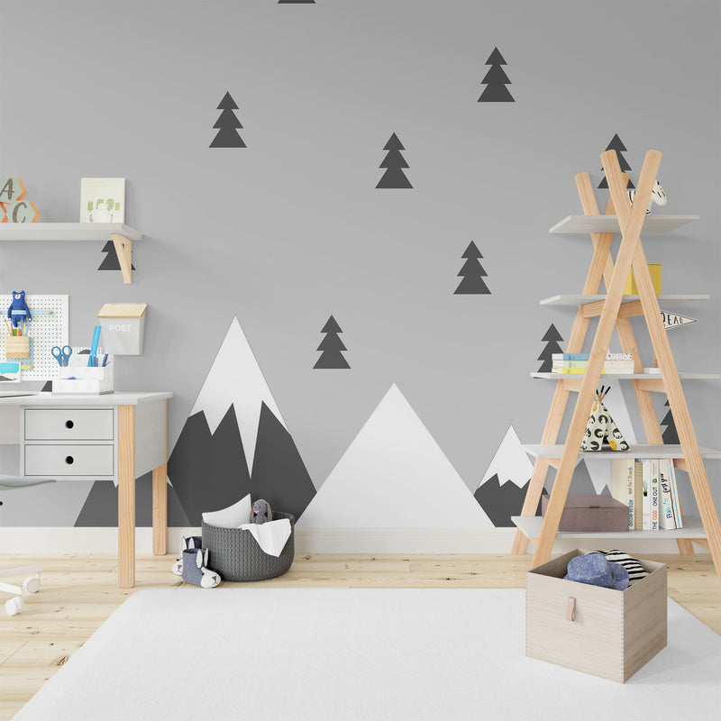 Scandinavian minimalistic mountain and trees