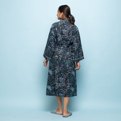 GREEN BLUE MULTI-COLOUR PURE COTTON BATHROBE