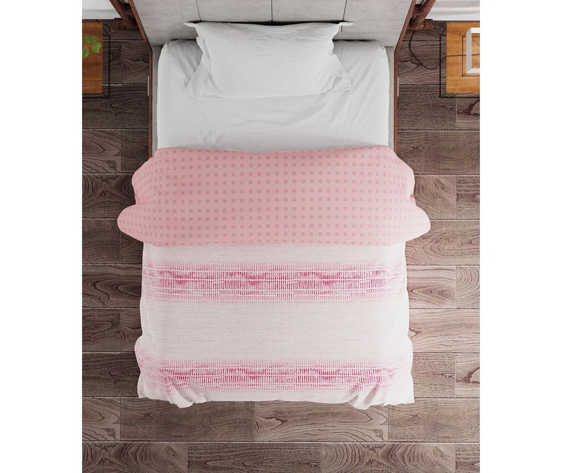 Pink Intricate Geometric Print Single Size Comforter (100% Cotton, Reversible)