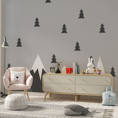 Scandinavian minimalistic mountain and trees