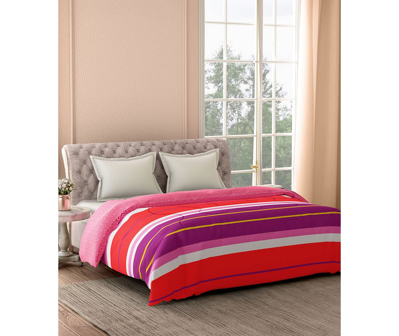 Striking Multi-Coloured Striped Print Double Size Comforter (100% Cotton, Reversible)