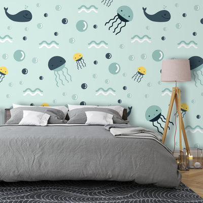 Whale and jellyfish – Mural Wallpaper, PVC Free, Non-Toxic