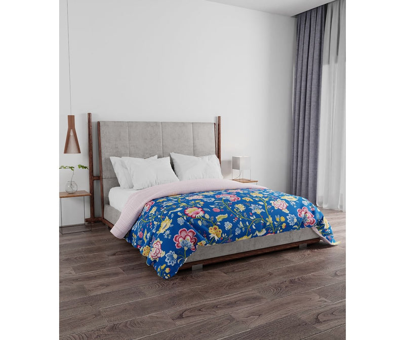 Striking Blue, Red & Yellow Floral Double Size Comforter (100% Cotton, Reversible)