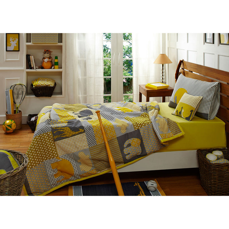 Zoo Keeper Print Yellow 5 Pc. Single Quilt Set