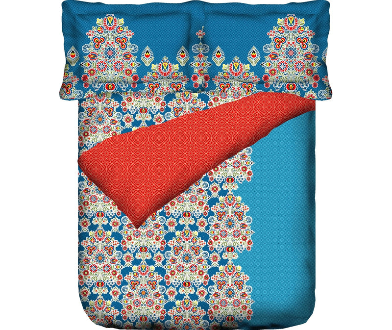 Red & Blue Traditional Print Double Size Comforter (100% Cotton, Reversible)