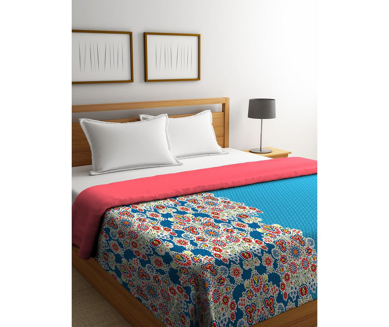 Red & Blue Traditional Print Double Size Comforter (100% Cotton, Reversible)