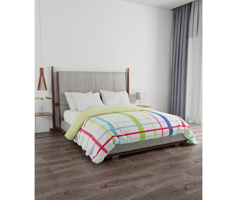 Striking Multi-Coloured Lined Double Size Comforter (100% Cotton, Reversible, Queen Size)