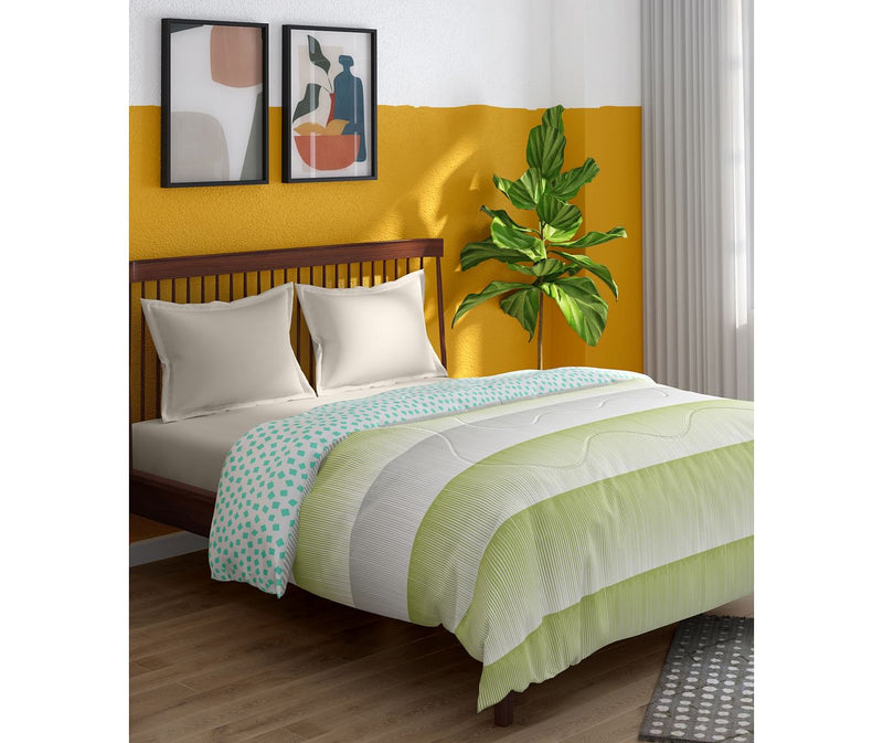 Intricate Lime & Black Striped Double Size Comforter (100% Cotton, Reversible)