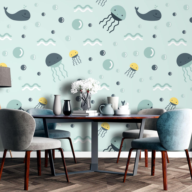 Whale and jellyfish – Mural Wallpaper, PVC Free, Non-Toxic