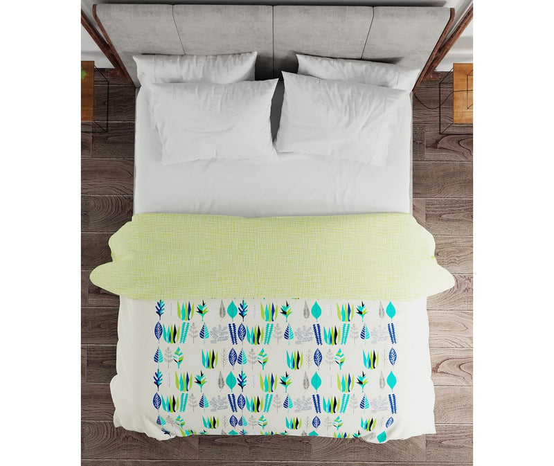 Leaf Printed Multi-Coloured Double Size Comforter (100% Cotton, Reversible)