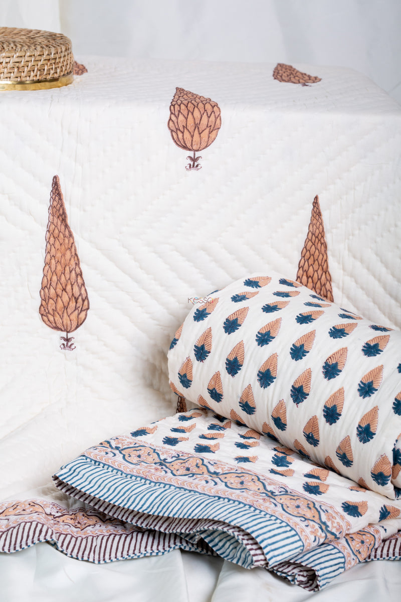 Muesli Brown And Blue Single Bed Quilt