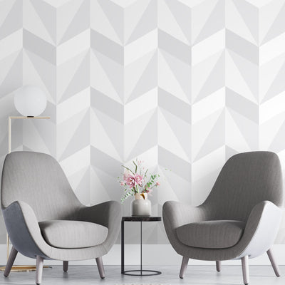 White and Gray geometric – Mural Wallpaper, PVC Free, Non-Toxic