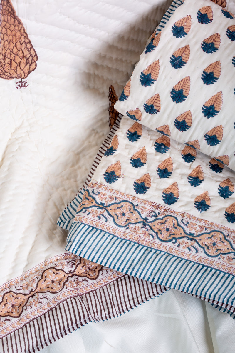 Muesli Brown And Blue Single Bed Quilt